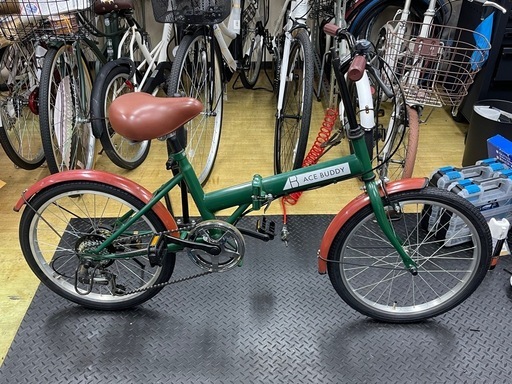 リユース品　折りたたみ自転車　20インチ　６段変速　グリーン