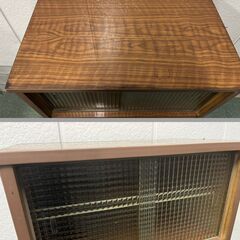 木製 食器棚 すりガラス 収納棚 昭和レトロ おしゃれ インテリア 幅60cm×奥行38cm×高さ121cmの画像