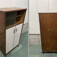 木製 食器棚 すりガラス 収納棚 昭和レトロ おしゃれ インテリア 幅60cm×奥行38cm×高さ121cmの画像