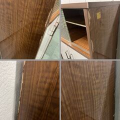 木製 食器棚 すりガラス 収納棚 昭和レトロ おしゃれ インテリア 幅60cm×奥行38cm×高さ121cmの画像