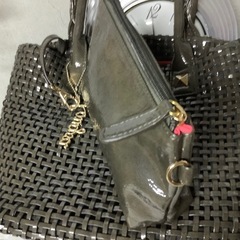 Laugoa トートバッグ　ハンドバッグ　チャコールグレー　ポーチ付き　編み込の画像