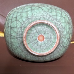 グリーンクラック柄陶器の花瓶20x16cmの画像