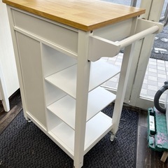 【中古品】キャスター付き キッチンアイランドカート 収納引き出し キャビネット付き ローリング キッチンアイランド トロリーカート タオルラック付き 木製テーブルトップの画像