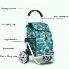 ハンドトラックショッピングカート、防水折りたたみ食料品ショッピングカート古い小型トレーラー、ポータブルプッシュロッドカート (Fの画像