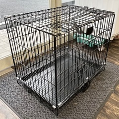 【中古品】ペットケージ 小型犬向け シングルドア 折りたたみ ブラック キャットケージ 犬 猫 小動物向け ワイヤー ブラックの画像