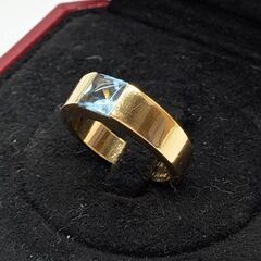 【CARTIER】K18YG タンクリング アクアマリン 53号☆Ａ品☆質屋 ユニオン本通店 カルティエの画像
