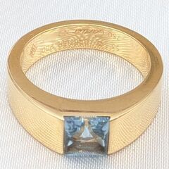 【CARTIER】K18YG タンクリング アクアマリン 53号☆Ａ品☆質屋 ユニオン本通店 カルティエの画像