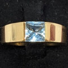 【CARTIER】K18YG タンクリング アクアマリン 53号☆Ａ品☆質屋 ユニオン本通店 カルティエの画像