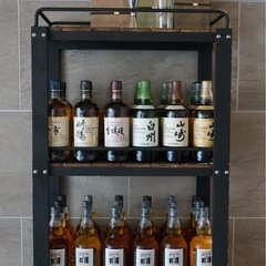 宮崎の桧香るウイスキーラック　棚　鉄×木製アイアンラック／おうちバー・ボトル棚・酒棚の画像