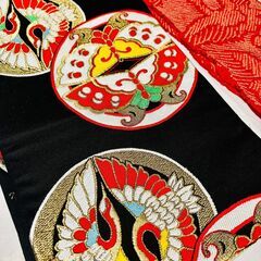 【おまとめ購入1000円割引】女の子7歳　七五三の着物帯（黒系）赤い帯揚げ付きで！川崎近辺なら追加費用でお届け可の画像