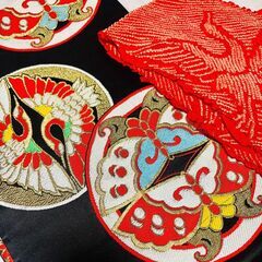 【おまとめ購入1000円割引】女の子7歳　七五三の着物帯（黒系）赤い帯揚げ付きで！川崎近辺なら追加費用でお届け可の画像