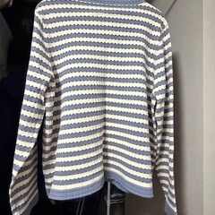 ブルー×ホワイト ボーダー ニットカーディガンの画像
