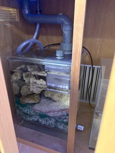 90cmオーバフローアクリル水槽、濾過層付きキャビネット、海水魚、らいぶろっく、ライブロック