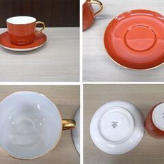 ノリタケ 紅白 モーニング碗皿ペア (色変り) 大倉陶園 Noritake カップ＆ソーサー 2客セット 白磁 苫小牧西店の画像