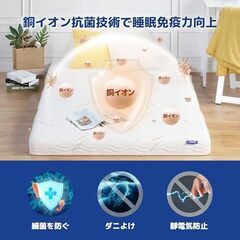 三つ折り銅 イオンスプリングマットレス ホワイト シングルサイズ 幅97×奥行195×厚さ10cmの画像