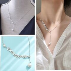 アシンメトリー/リーフシルバーネックレス（新品）の画像