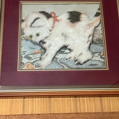 額縁　猫　刺繍　立体的　の画像