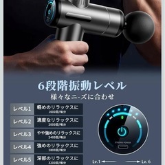 筋膜リリースガン 6種類ヘッド付き 6段階強力振動 充電式 2400mAh 静音の画像