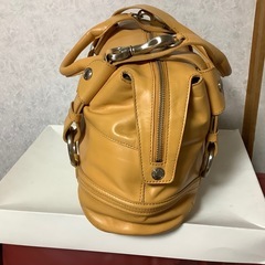 未使用　DKNY ハンドバッグ　ミニボストンバッグ　キャメルイエロー　牛革の画像
