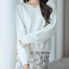 SAISON DE PAPILLON 畦編み深みVネックニットプルオーバーの画像