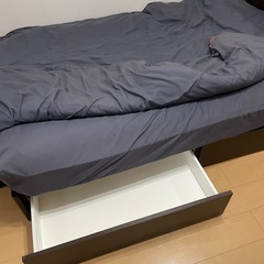 セミダブル収納ライト付きベッド、ニトリマットレス、敷布団掛け布団せっとセットの画像