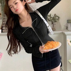 【SHEIN】【新品未使用】韓国 長袖ジップアップシックスリムフィットシャツの画像