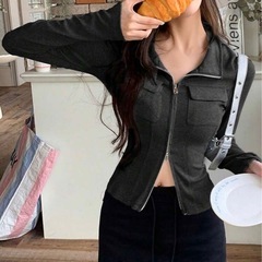 【SHEIN】【新品未使用】韓国 長袖ジップアップシックスリムフィットシャツの画像