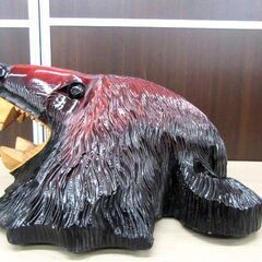 木彫り 熊 フェイス 壁掛け 置物 オブジェ インテリア 工芸品 クマ くま 苫小牧西店の画像