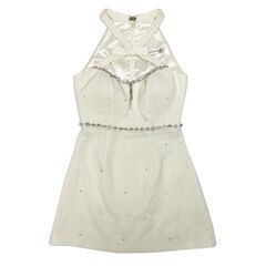 【ROBE de FLEURS / ローブドフルール】リボンデザインホルタービジューミニキャバドレス アイボリー fm3442の画像