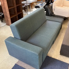 A2510-388 ソファベッド ファブリック ブルー スツール付き 色あせ、キズ汚れ有りの画像