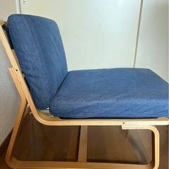無印良品 MUJI ソファチェア 綿デニム カバー アーム付き オーク材の画像