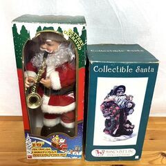 【S263】サンタクロース/人形/2体セット/置物/クリスマスグッズ/インテリア/季節/雑貨/玩具/Xmas/オブジェ/オーナメント飾り/中古の画像