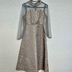 POURVOUS プールヴー 結婚式　ドレス　ワンピース　グレー　ゴールド　Mの画像