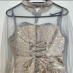 POURVOUS プールヴー 結婚式　ドレス　ワンピース　グレー　ゴールド　Mの画像