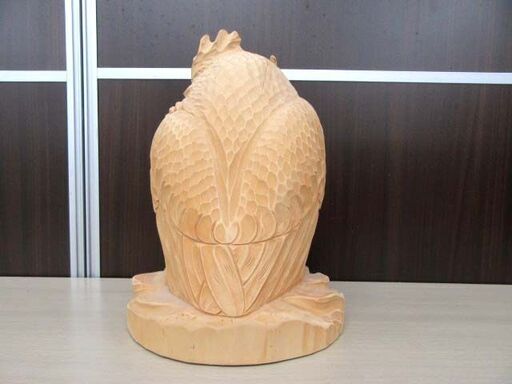 現状品 ※ひび割れあり 木彫り フクロウ 置物 幅 約23cm 高さ 約32cm 置物 オブジェ インテリア ふくろう 苫小牧西店