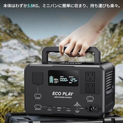 【新品未開封】Eco Play EP400 ポータブル電源 大容量 蓄電池 256Wh リン酸鉄リチウムイオン 60分で100%充電 高出力AC400W 6台同時充電 長寿命10年 純正弦波 MPPT制御 UPS機能 家庭用 節電 停電対策 車中泊 キャンプ 非常用電源の画像