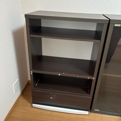 ブラウン木目調／ガラス戸付きカラーボックス棚収納2個セットの画像
