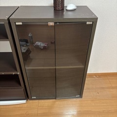ブラウン木目調／ガラス戸付きカラーボックス棚収納2個セットの画像