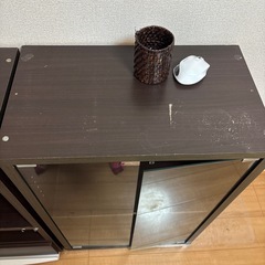 ブラウン木目調／ガラス戸付きカラーボックス棚収納2個セットの画像