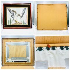【木製フレーム付き🎨】鷹（鷲・隼・鳶）モチーフ 刺繍アート 額装絵🦅✨簡易清掃・現状品❗️の画像