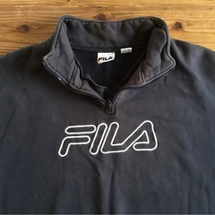 古着 FILA フィラ ネイビー トレーナー スウェット ウィメンズ Lサイズ 長袖 ロゴ トップス ハーフジップの画像