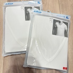 【新品】エアリズムVネックT(2着) WHITE XLの画像