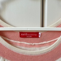 【おまとめ割可】半袖ニット　フリル付き　ピンクボーダー　Mの画像