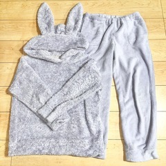 GU 寝巻き パジャマ セットアップ 上下 もこもパープル ライラック うさぎ レディースの画像