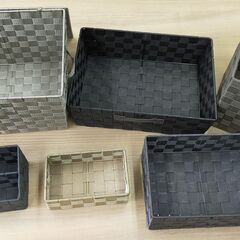 △ 収納バスケット 収納かご 6個おまとめ かごの高さ7.3cm～24.5cm 汚れ、生地の千切れあり 現状渡しの画像