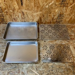 C(7618) ウォーターコランダー 大中サイズ 2個セット ステンレス 赤川器物製作所 水切り盆 厨房用品 飲食店 店舗用 調理用品 中古の画像