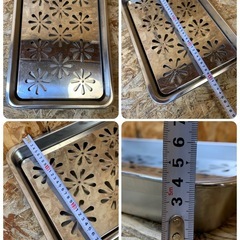 C(7618) ウォーターコランダー 大中サイズ 2個セット ステンレス 赤川器物製作所 水切り盆 厨房用品 飲食店 店舗用 調理用品 中古の画像