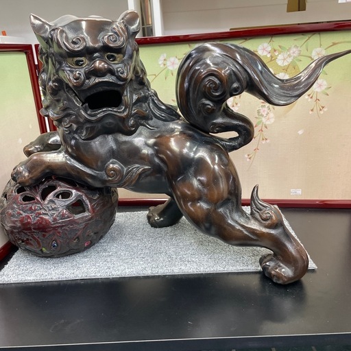玉獅子 唐獅子/金属/狛犬 置物 縁起物