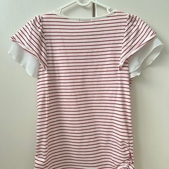袖レースフリル　赤ボーダー　半袖トップス Mの画像