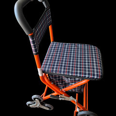 折りたたみ軽量シルバーカー 座面付き 三輪キャリーカート チェック柄 オレンジの画像